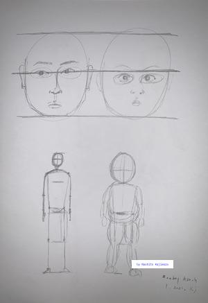 Drawing 56. Portrait. I drew the human face and the bodies of adults and children.