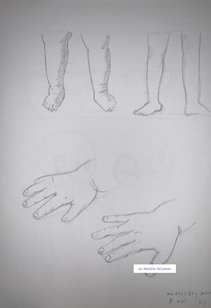 Drawing 58. Portrait. I drew the hands and feet of child and adult people.