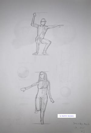 Drawing 63. Portrait. I drew a person with a mid-waist and a person standing on one leg.